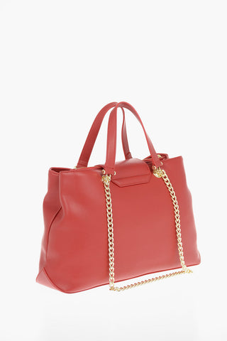 LOVE Textured Faux Leather Tote Bag with Golden Embelleshed Chain