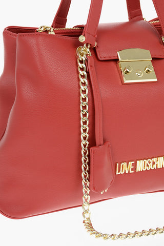 LOVE Textured Faux Leather Tote Bag with Golden Embelleshed Chain