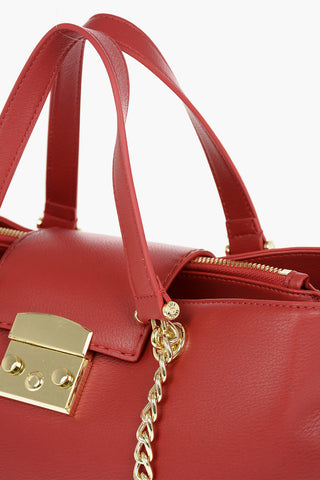 LOVE Textured Faux Leather Tote Bag with Golden Embelleshed Chain