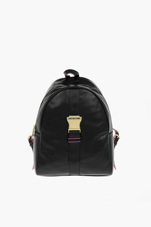 LOVE Solid-Color Faux Leather Backpack SAFETY with Logo Strap