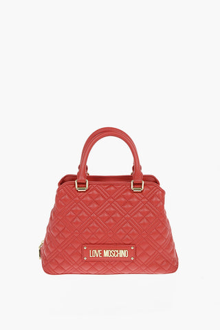 LOVE Faux Leather Quilted Tote Bag with 3-Compartment 