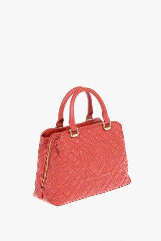 LOVE Faux Leather Quilted Tote Bag with 3-Compartment 