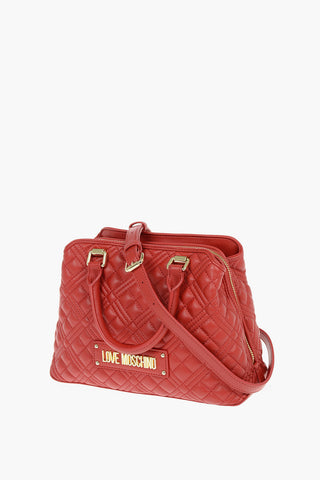 LOVE Faux Leather Quilted Tote Bag with 3-Compartment 