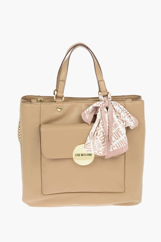 LOVE faux Leather Maxi Monogram Handle Bag with Removable Neckerchief