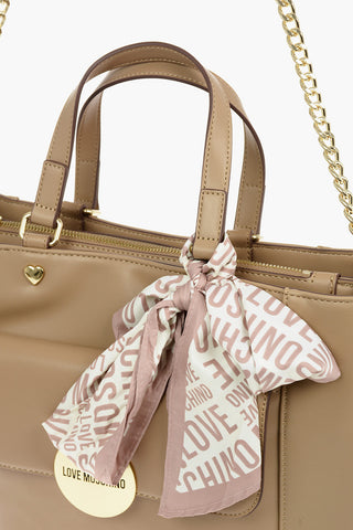 LOVE faux Leather Maxi Monogram Handle Bag with Removable Neckerchief