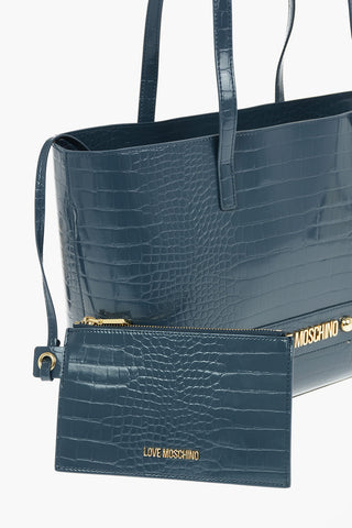LOVE Crocodile Effect Faux Leather Tote Bag with Removable Clutch