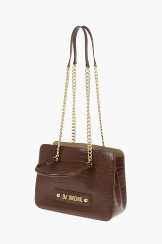 LOVE Borsa in Pelle Vegan Effetto Coccodrillo con Decorazione Catena Dorata
