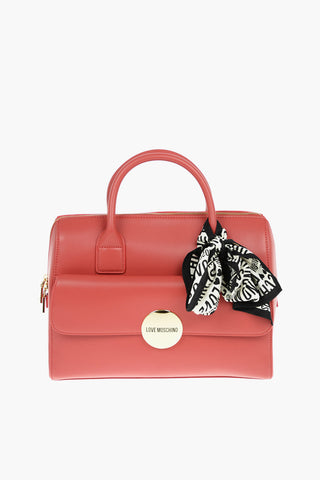 LOVE Faux Leather Tote Bag with Logo All Over Contrast Foulard Decoration