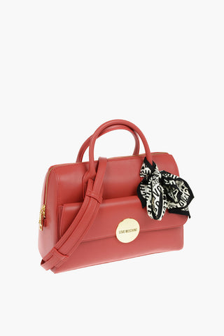 LOVE Faux Leather Tote Bag with Logo All Over Contrast Foulard Decoration