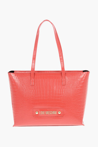LOVE Maxi Borsa Tote in Pelle Vegan Effetto Coccodrillo con Logo in Rilievo