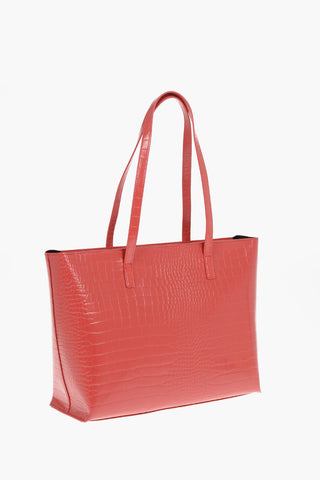 LOVE Maxi Borsa Tote in Pelle Vegan Effetto Coccodrillo con Logo in Rilievo
