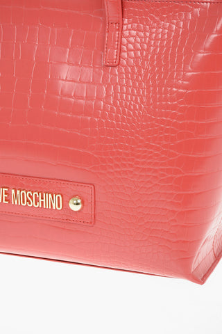 LOVE Maxi Borsa Tote in Pelle Vegan Effetto Coccodrillo con Logo in Rilievo