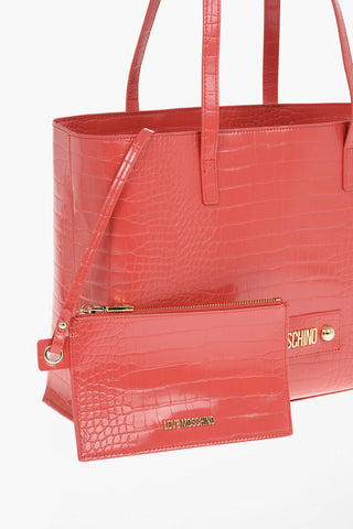LOVE Maxi Borsa Tote in Pelle Vegan Effetto Coccodrillo con Logo in Rilievo