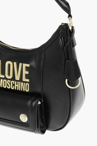 LOVE Maxi Pocket Faux Leather Hobo Bag with Embossed Logo