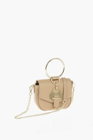 LOVE Faux Leather Golden Handle Bracelet Bag with Removable Shoulder Strap