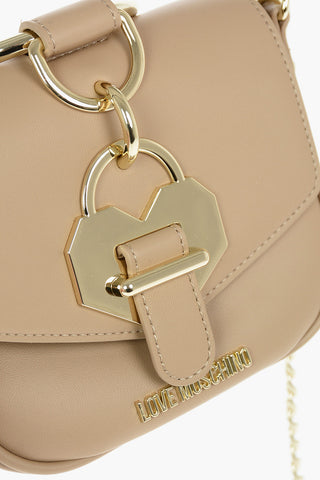 LOVE Faux Leather Golden Handle Bracelet Bag with Removable Shoulder Strap