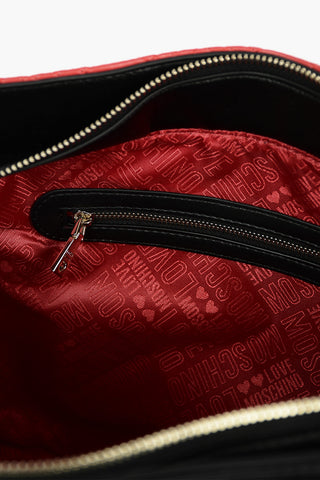 LOVE Two-Tone Faux Leather Tote Bag with Quilted Heart and Chain