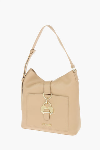 LOVE Golden Detail Faux Leather Hobo Bag