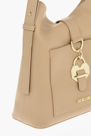 LOVE Golden Detail Faux Leather Hobo Bag