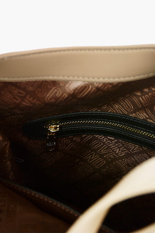 LOVE Golden Detail Faux Leather Hobo Bag