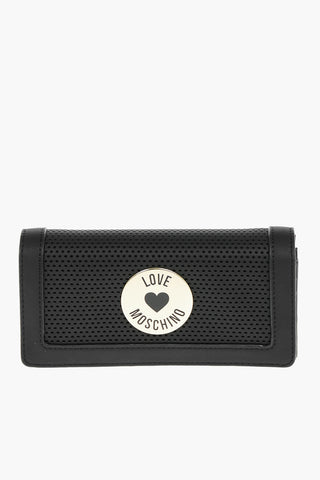 LOVE Perforated Faux Leather Wallet with Front Logo