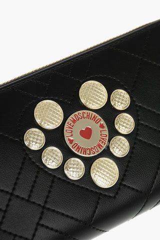 LOVE Quilted Faux Leather Wallet with Golden Heart Detail 