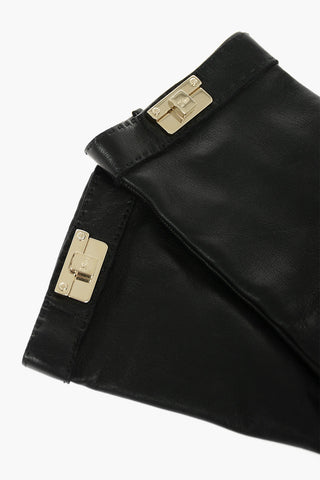 Leather Gloves with Golden Logo Detail