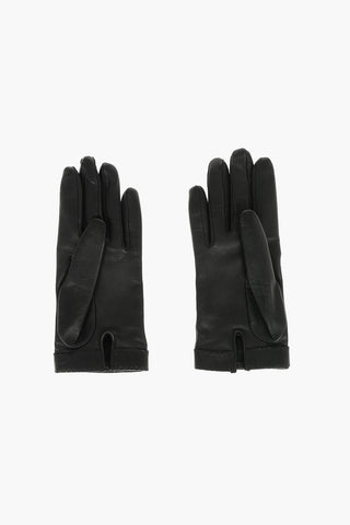 Leather Gloves with Golden Logo Detail