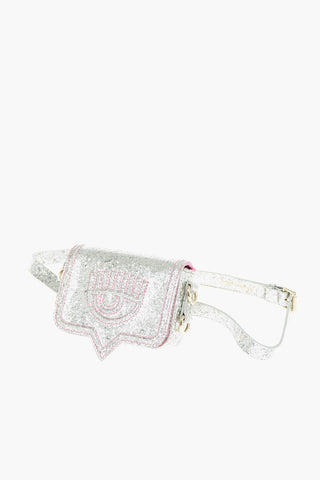 Mini Marsupio Glitterato con Logo in Rilievo