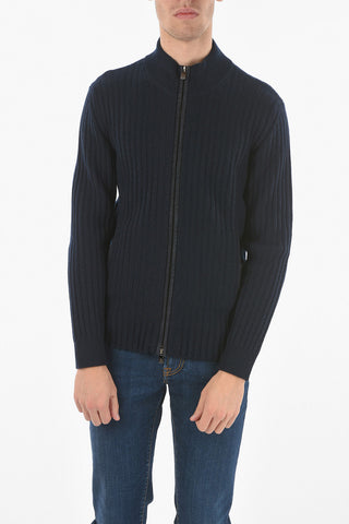 Mock Neck Suede Detail Ribbed Cashmere Sweater