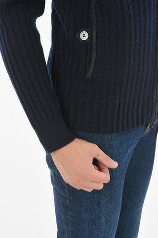 Mock Neck Suede Detail Ribbed Cashmere Sweater