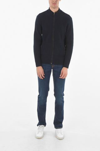 Mock Neck Suede Detail Ribbed Cashmere Sweater