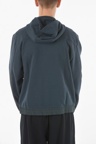 ZZEGNA Felpa in Cotone e Nylon con Cappuccio e Zip Frontale