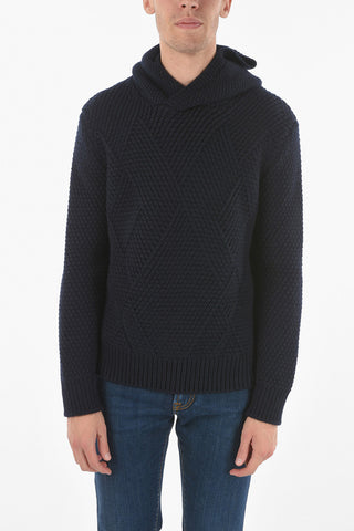 Crossneck Aran Cashmere Hooded Pullover
