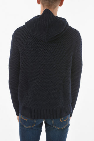 Crossneck Aran Cashmere Hooded Pullover