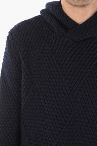 Crossneck Aran Cashmere Hooded Pullover