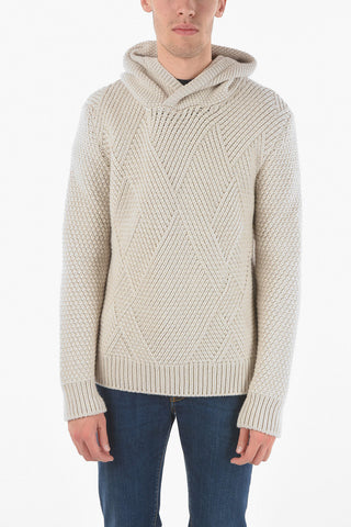 Pullover Crossneck in Cashmere Aran con Cappuccio
