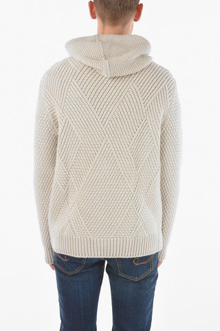 Pullover Crossneck in Cashmere Aran con Cappuccio