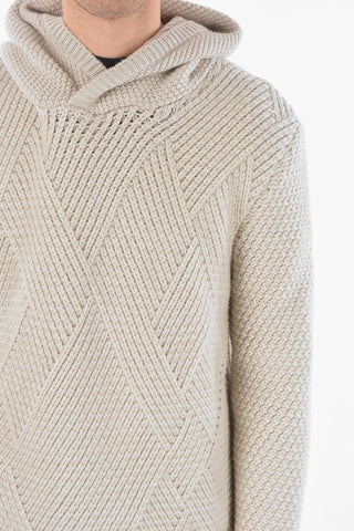 Pullover Crossneck in Cashmere Aran con Cappuccio