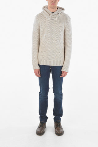 Pullover Crossneck in Cashmere Aran con Cappuccio