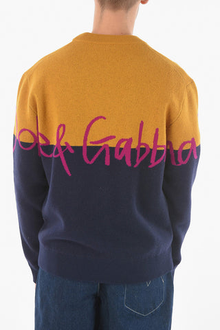 Logo Print Two Colors Crewneck Wool Sweater