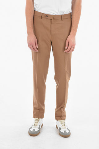 Stretchy Virgin Wool Twill Straight-leg Pants