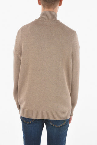 High Neck Wool Jumper With Front Hook Closure