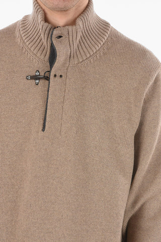 High Neck Wool Jumper With Front Hook Closure