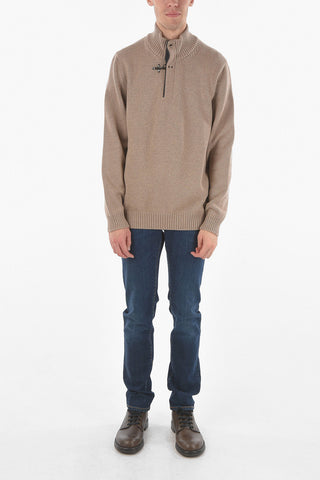 High Neck Wool Jumper With Front Hook Closure