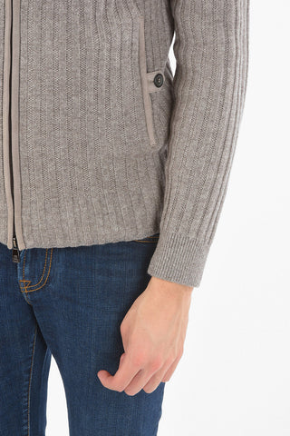 Mock Neck Suede Detail Ribbed Cashmere Sweater