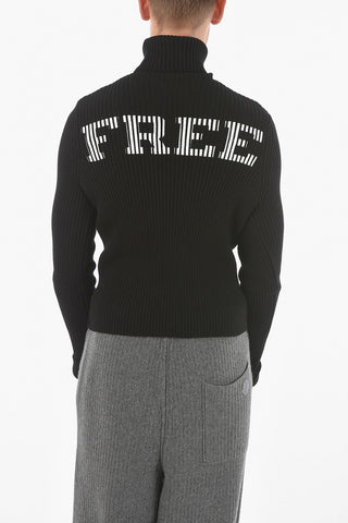 Ribbed Printed FREE Turtle Neck Sweater