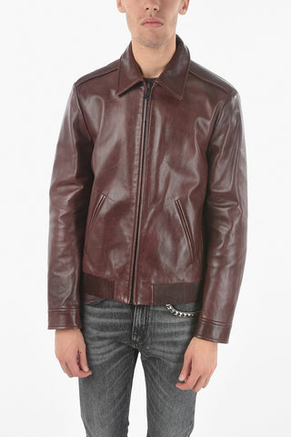 Buffed Soft Leather Jacket with Ribbed Hem