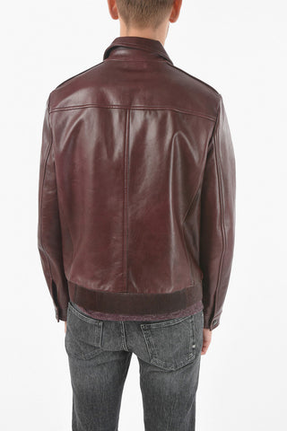 Buffed Soft Leather Jacket with Ribbed Hem