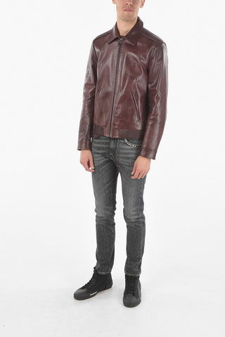 Buffed Soft Leather Jacket with Ribbed Hem